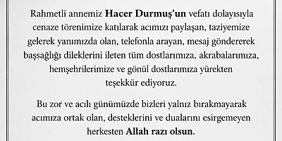 MADEF Genel Başkanı Yılmaz Durmuş’tan Annesi İçin Teşekkür Mesajı
