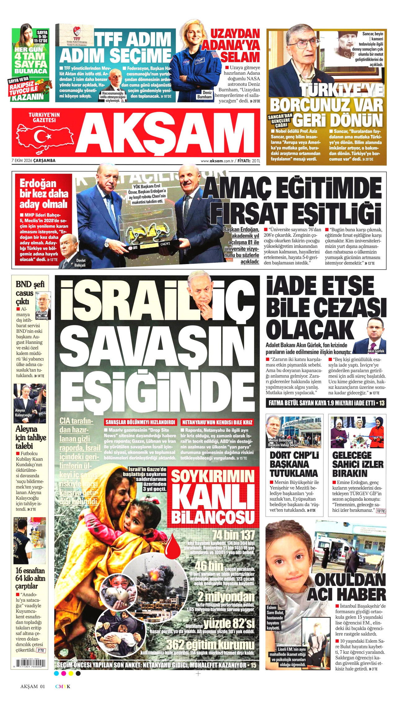 Akşam Gazetesi gazetesi manşeti