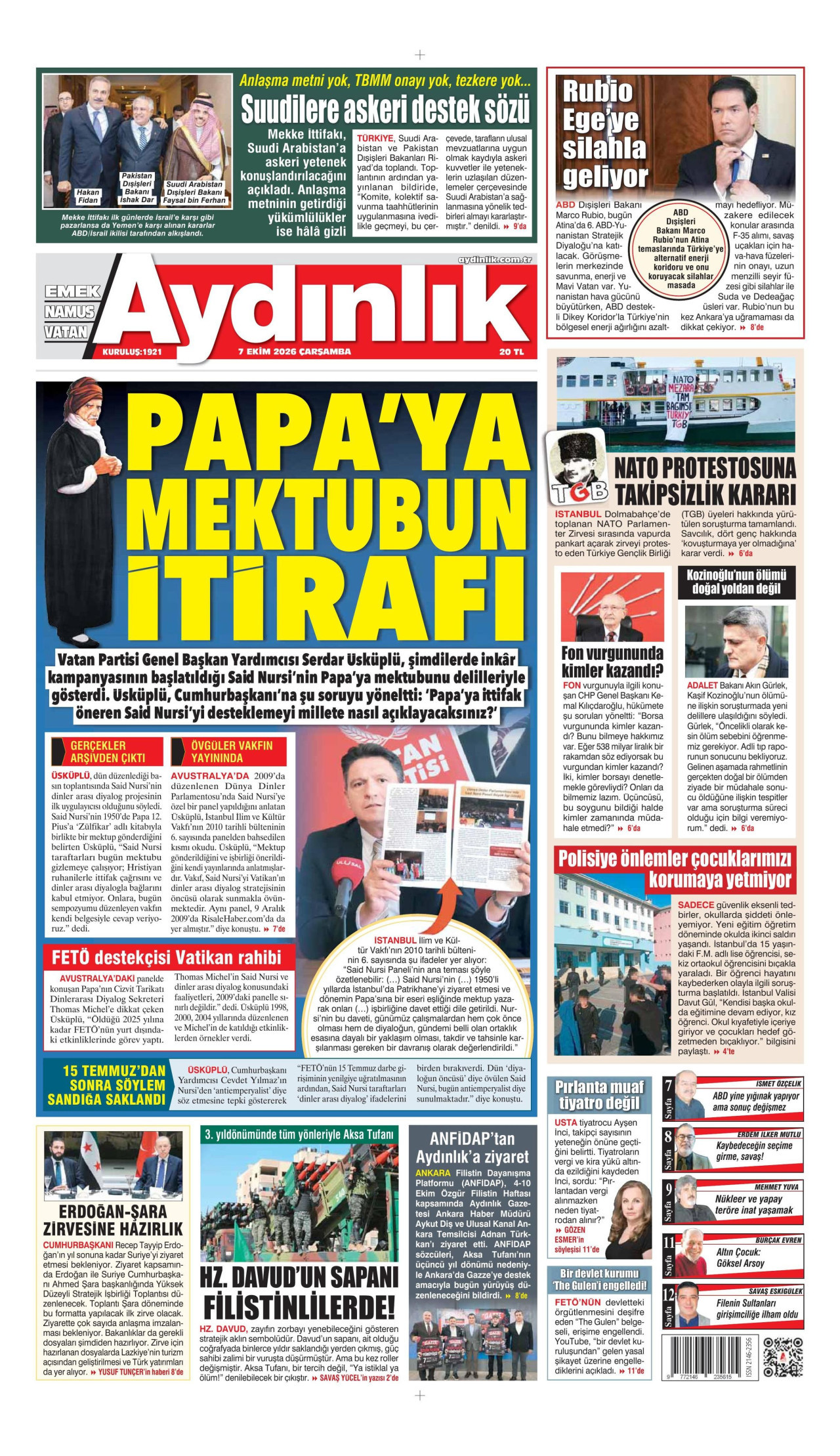 Aydınlık Gazetesi Gazetesi gazetesi manşeti