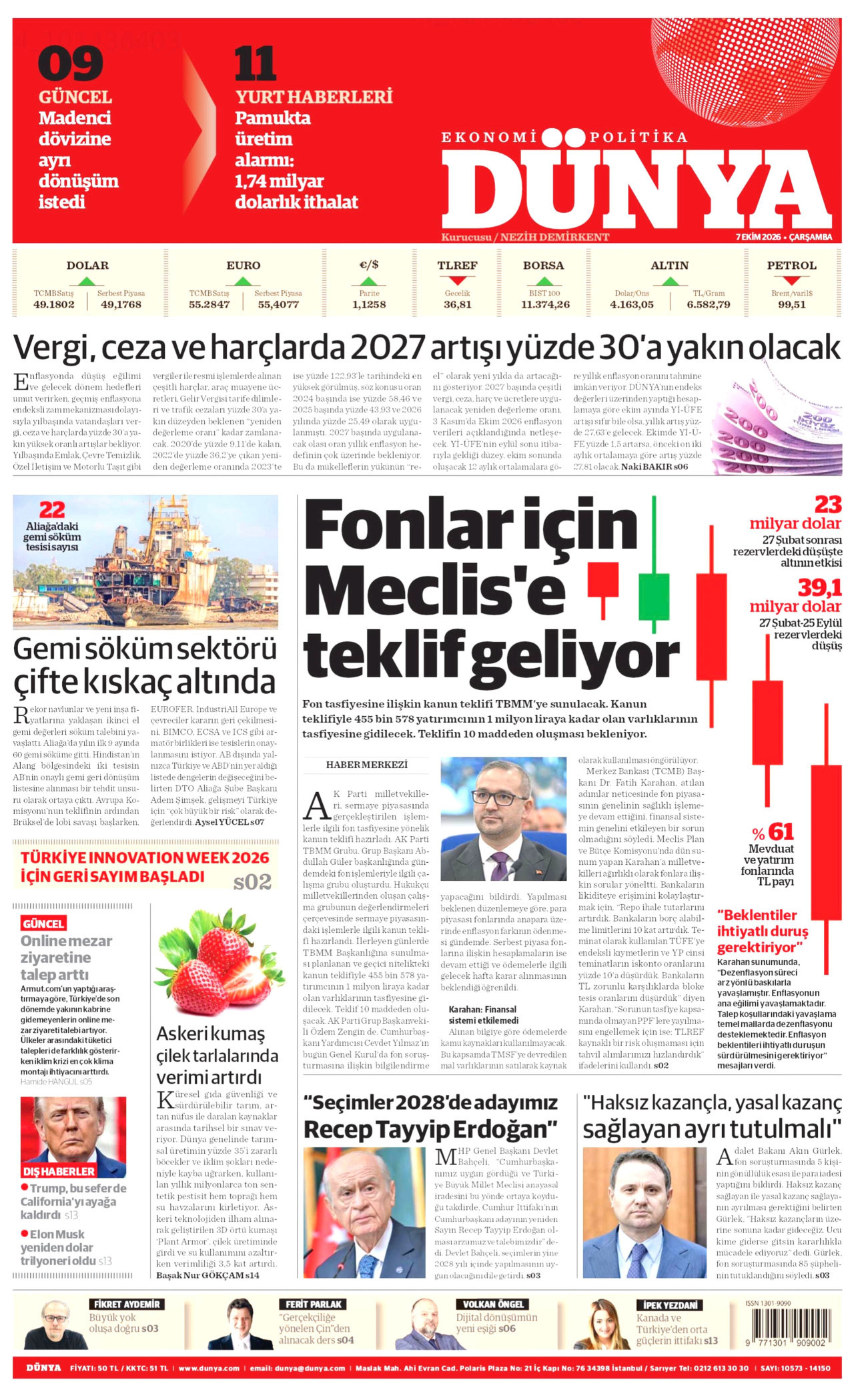 Dünya Gazetesi gazetesi manşeti