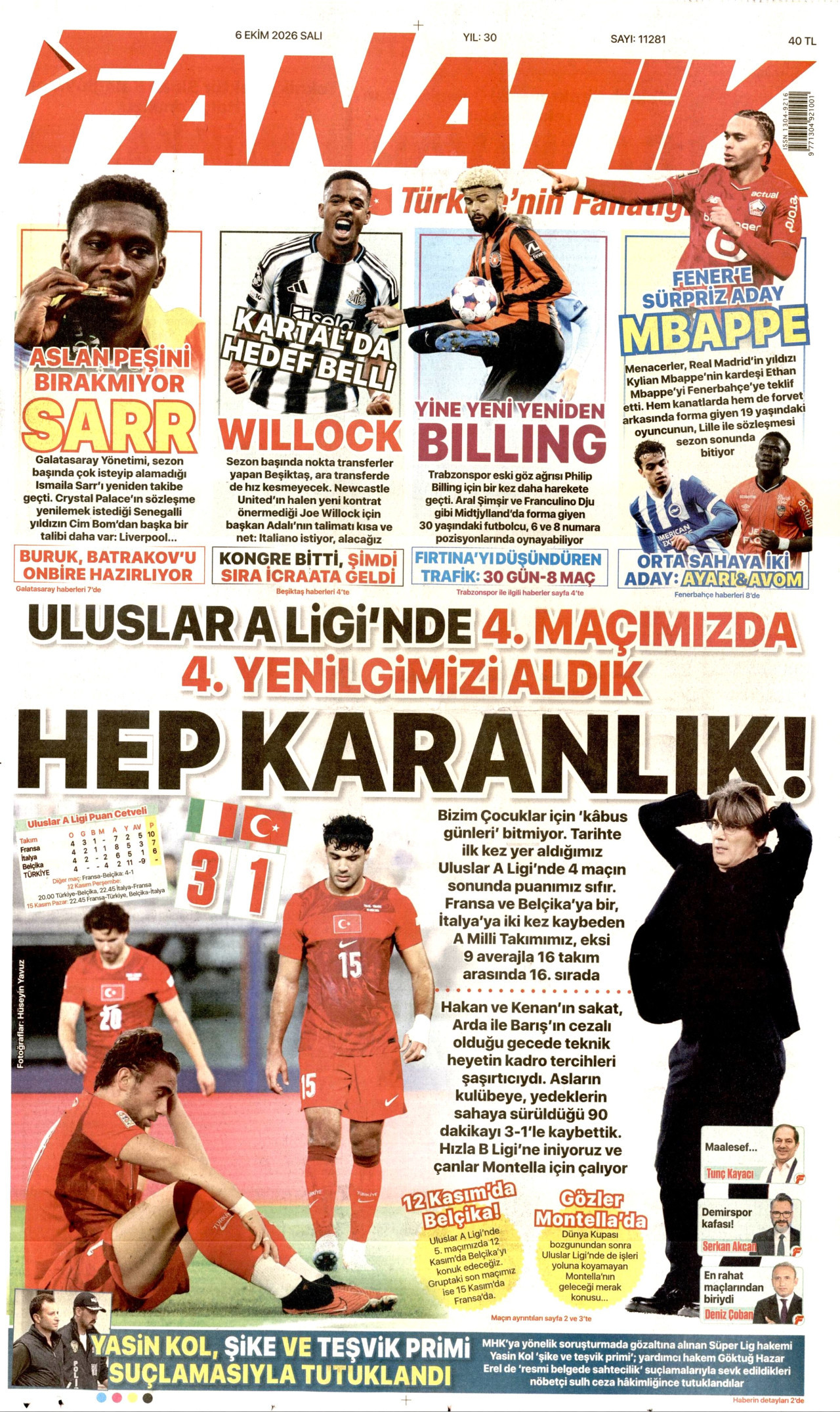 Fanatik Gazetesi gazetesi manşeti