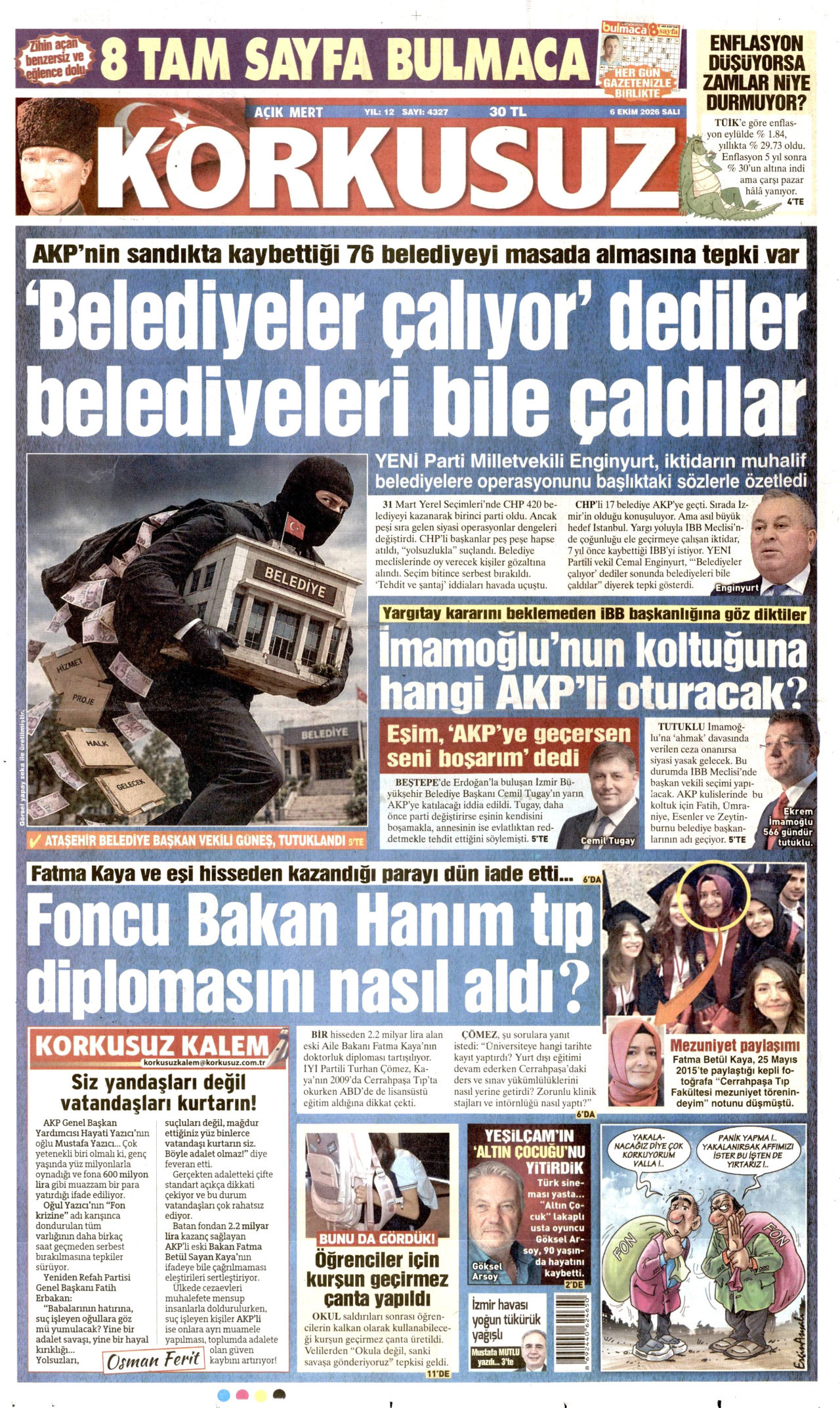 Korkusuz Gazetesi gazetesi manşeti