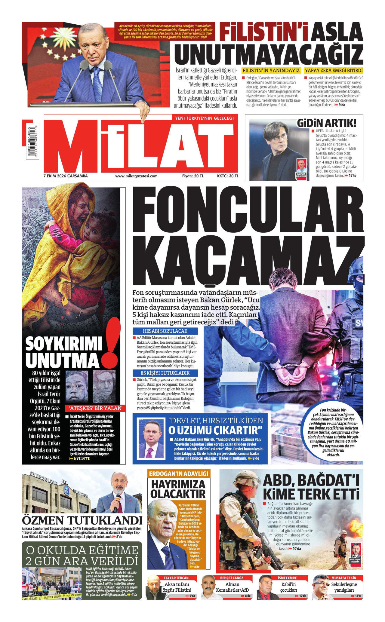 Milat Gazetesi gazetesi manşeti