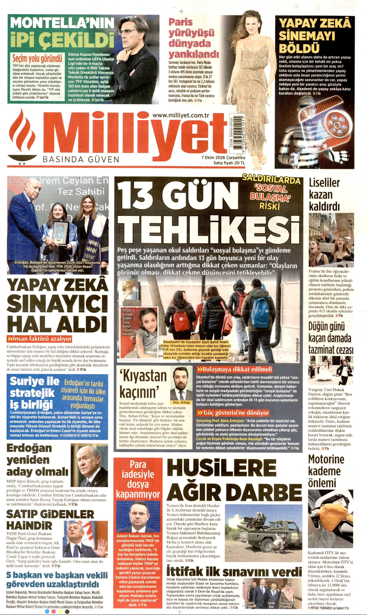 Milliyet Gazetesi gazetesi manşeti