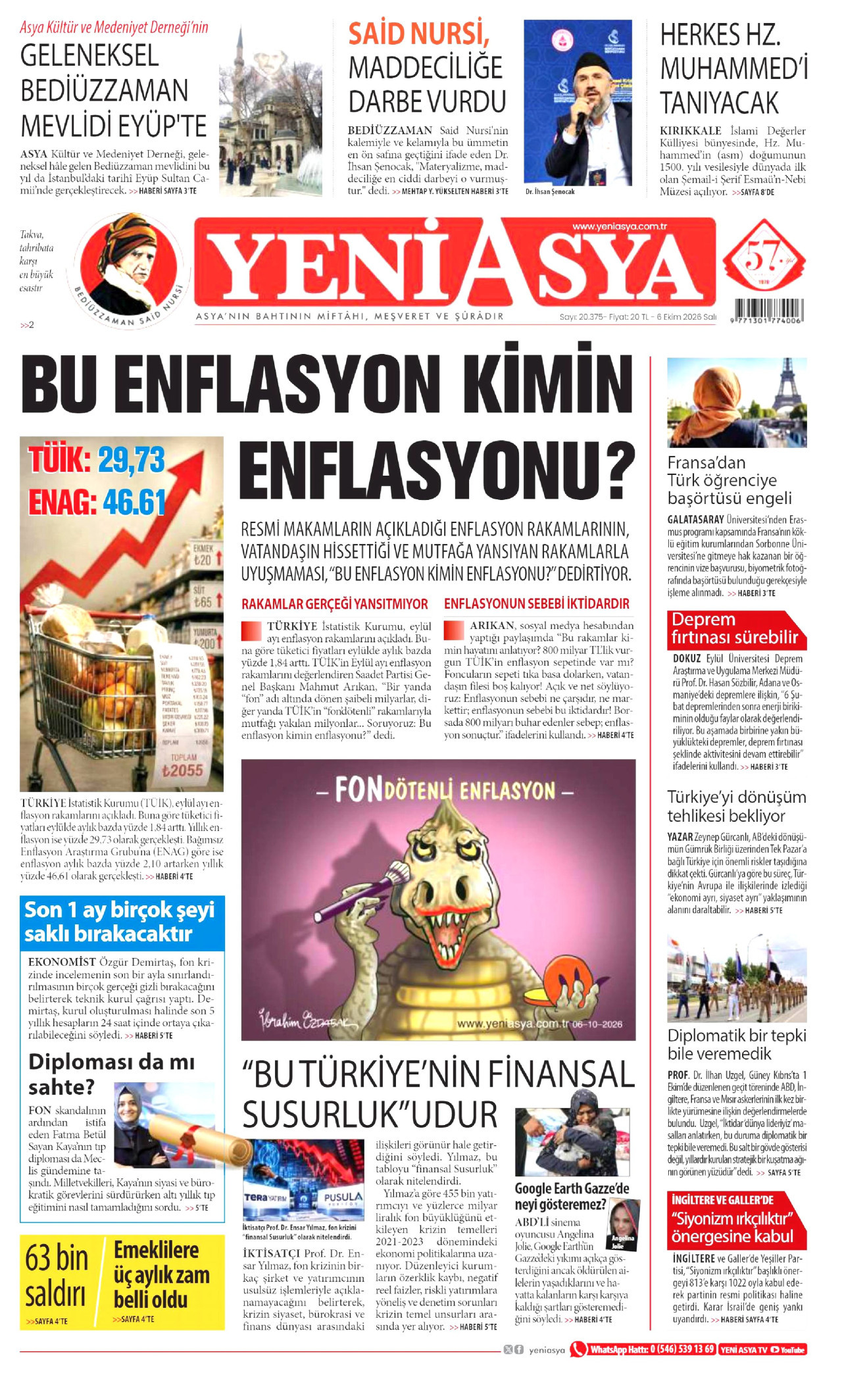 Yeni Asya Gazetesi gazetesi manşeti