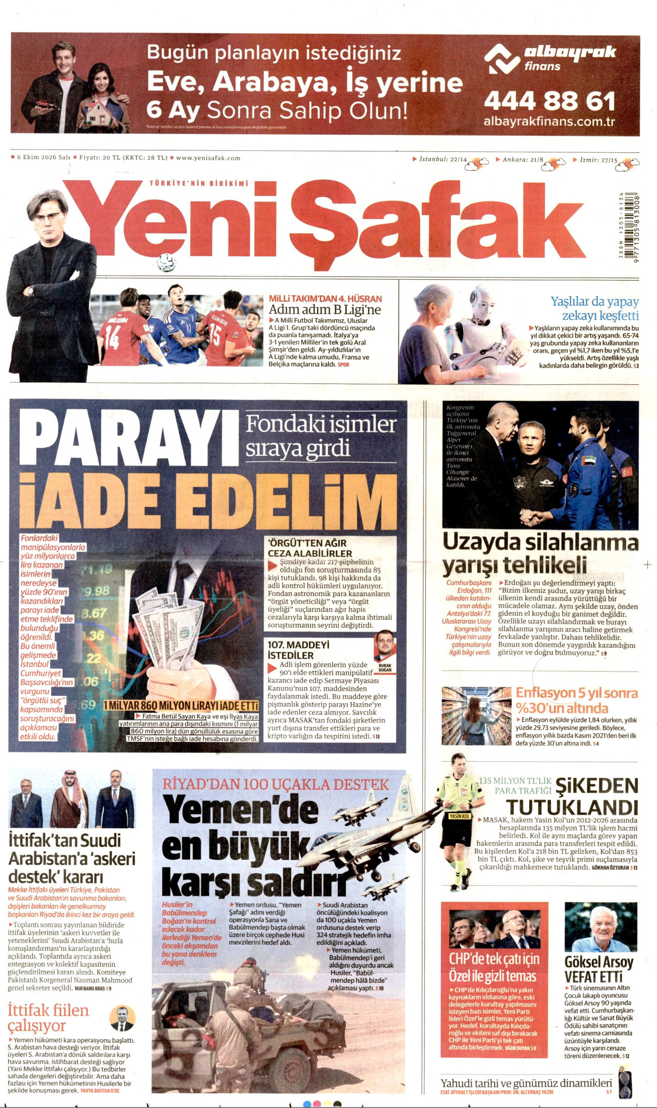 Yeni Şafak Gazetesi gazetesi manşeti